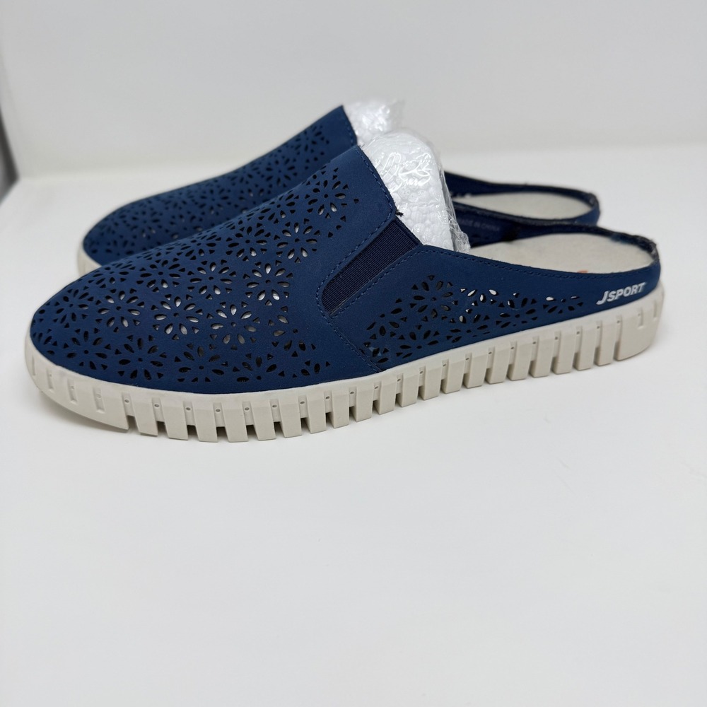 J Sport Women's 7 Blue Floral Mule S2FLM73 Laser Cut Slip On Comfort Clog - Picture 5 of 13